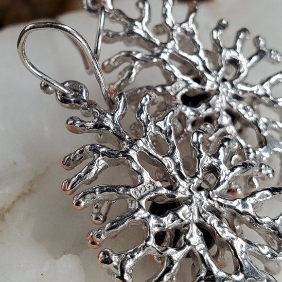 Sterling 925 Silver 14K Gold Unique Designer Earrings Genuine Black Pearls - Picture 6 of 10